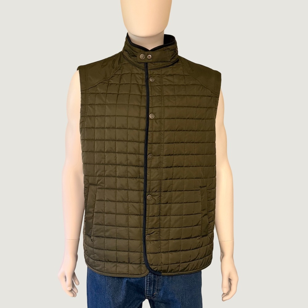 Cremieux Mens Quilted Vest Olive Green Fleece Lined Snap Front Size XL